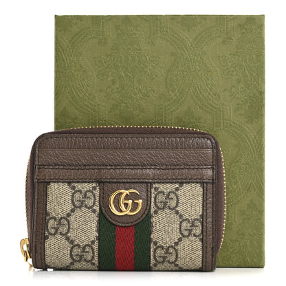 Gucci GG Supreme Monogram Textured Dollar Calfskin Web Ophidia Zip Around Card Case Wallet Beige Ebony New Acero 10 of 10