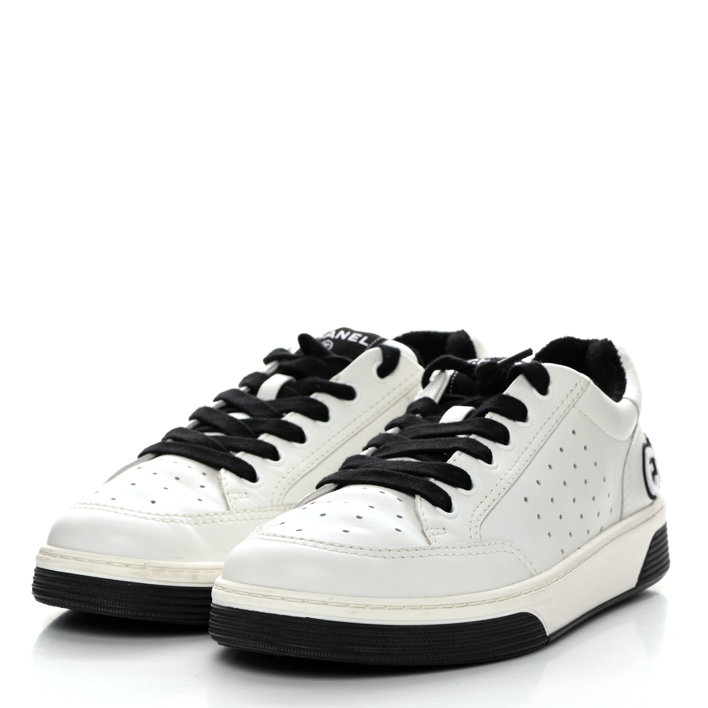 Calfskin Womens Logo Sneakers 40.5 White Black
