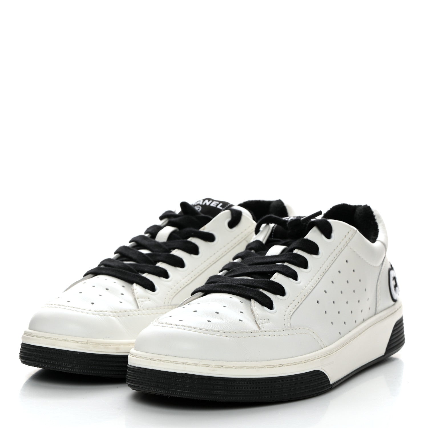 Chanel Calfskin Womens Logo Sneakers 40.5 White Black 3 of 9