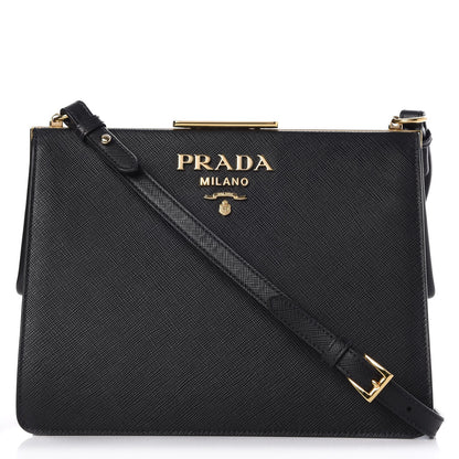 Prada Saffiano City Calfskin Light Frame Bag Nero Black 1 of 7