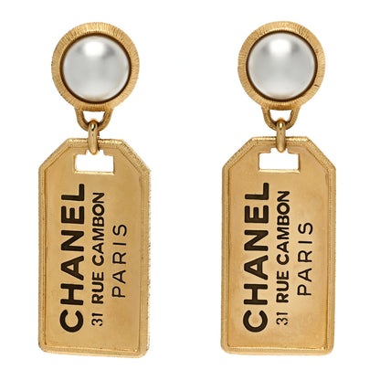 Chanel Pearl CC Tags Drop Earrings Gold 1 of 5