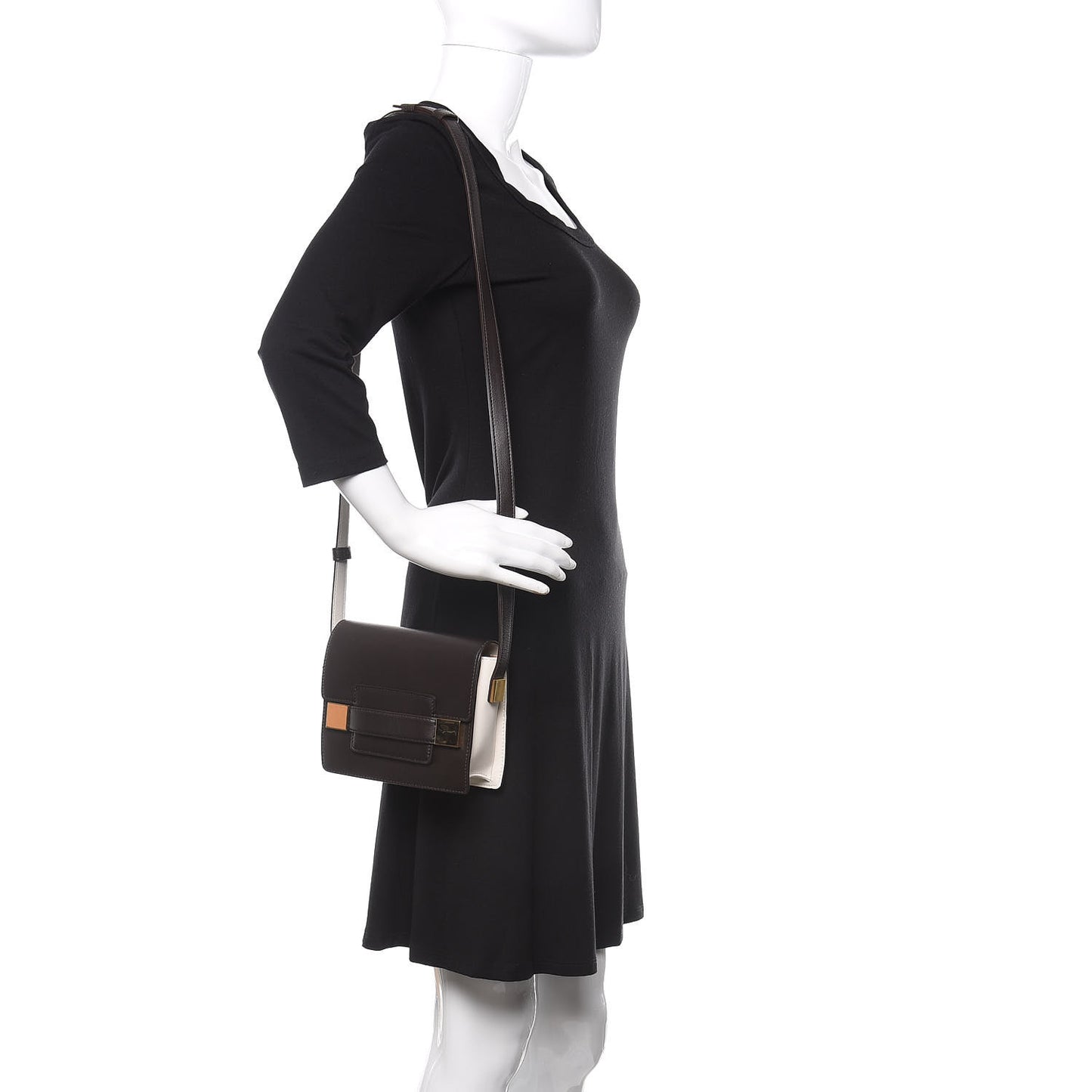 Calfskin Mini Madame Crossbody Dark Brown White