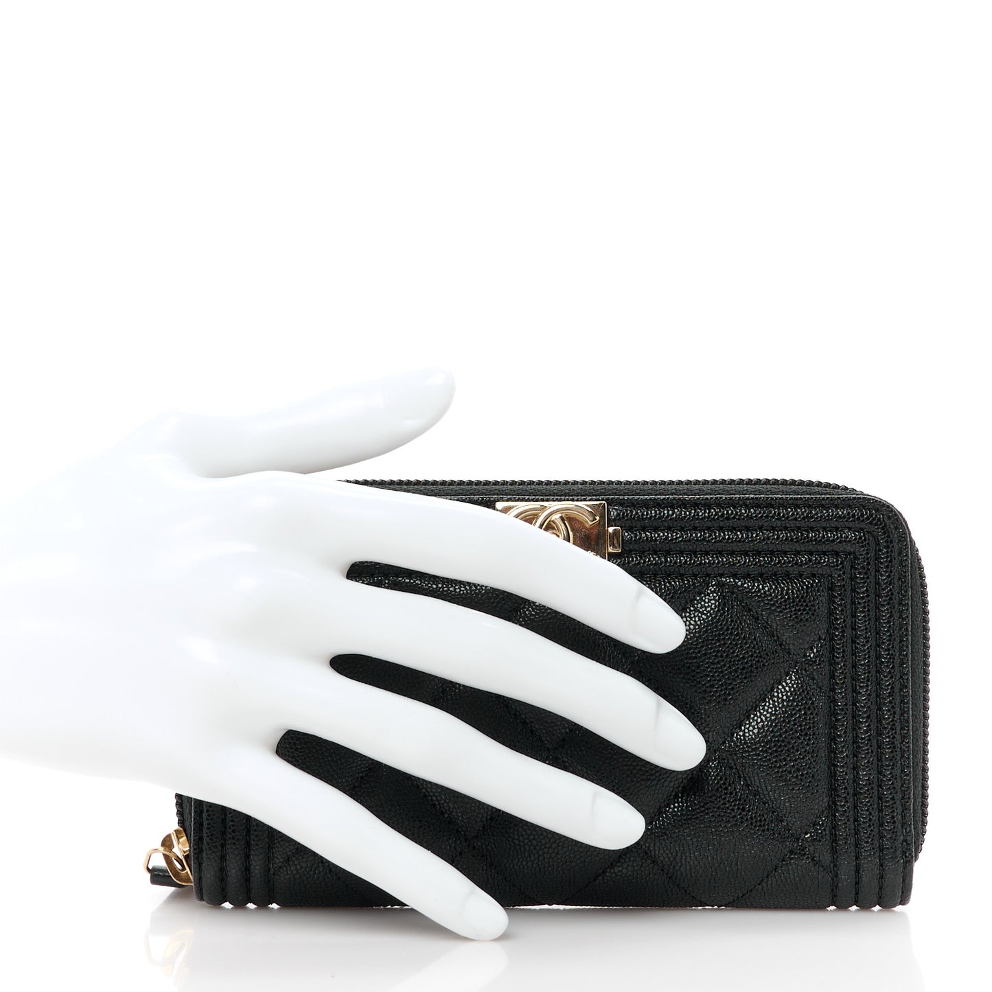 Caviar Quilted Small Boy Zip Around Wallet Black