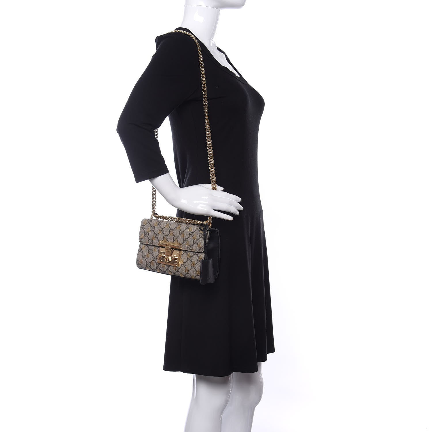 Gucci GG Supreme Monogram Bees Small Padlock Shoulder Bag Black 2 of 10