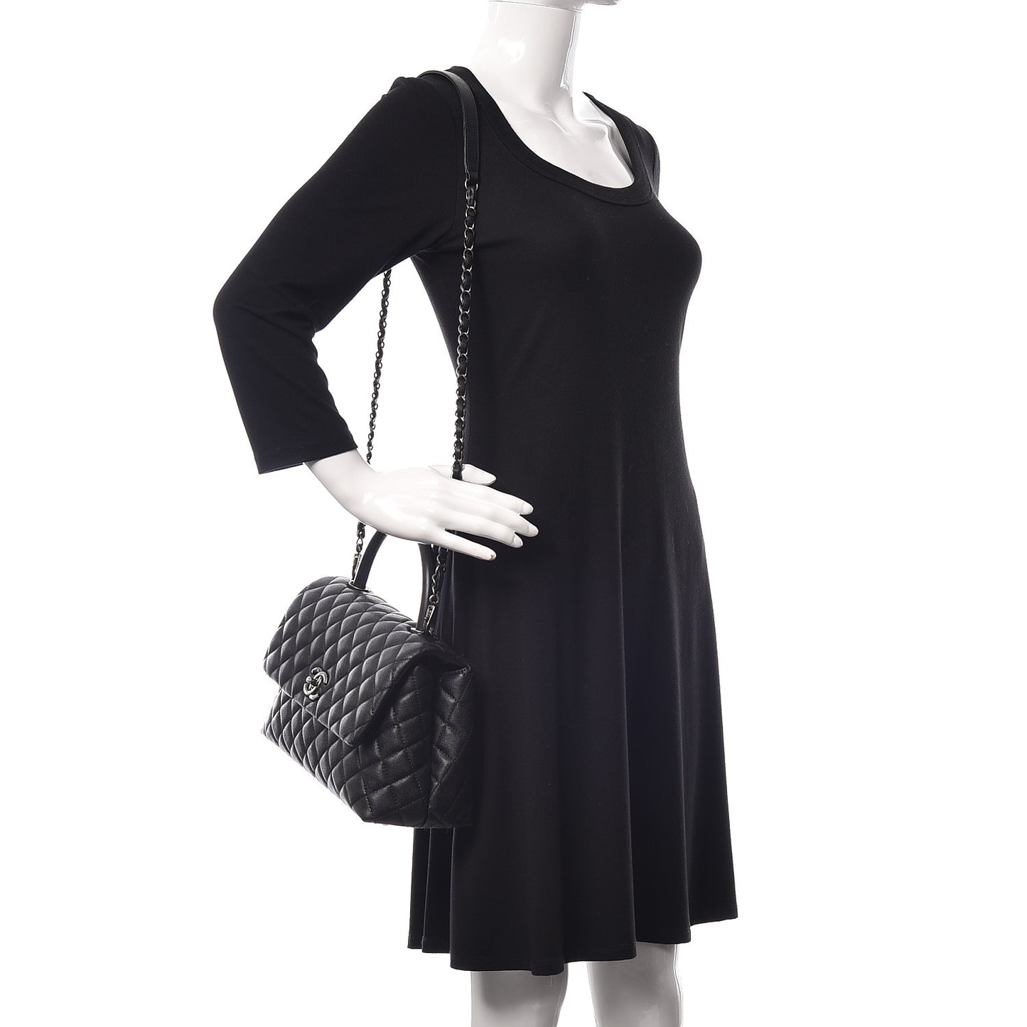 Caviar Quilted Small Coco Handle Flap Black