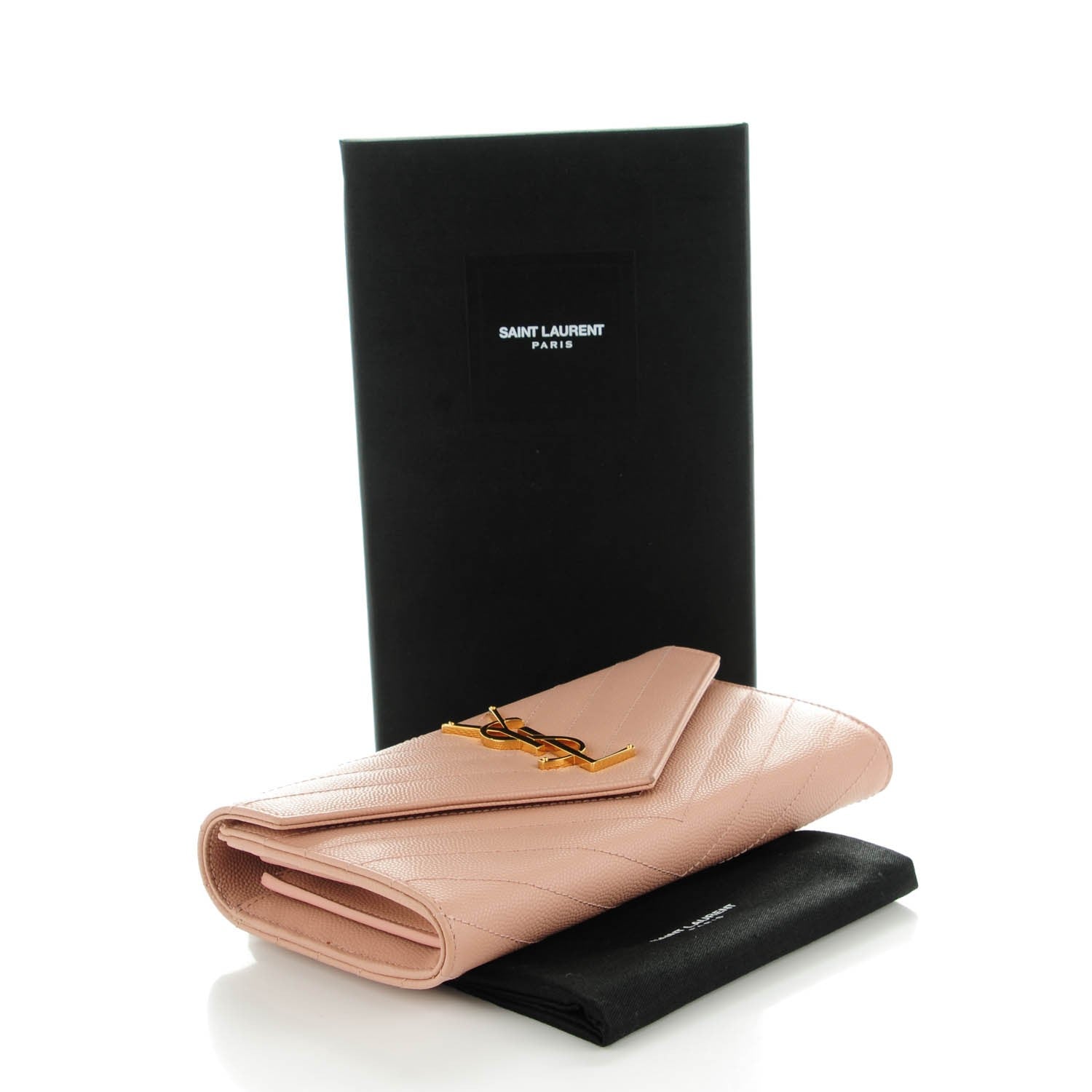 Saint Laurent Grain De Poudre Matelasse Chevron Monogram Wallet Pale Blush 4 of 8