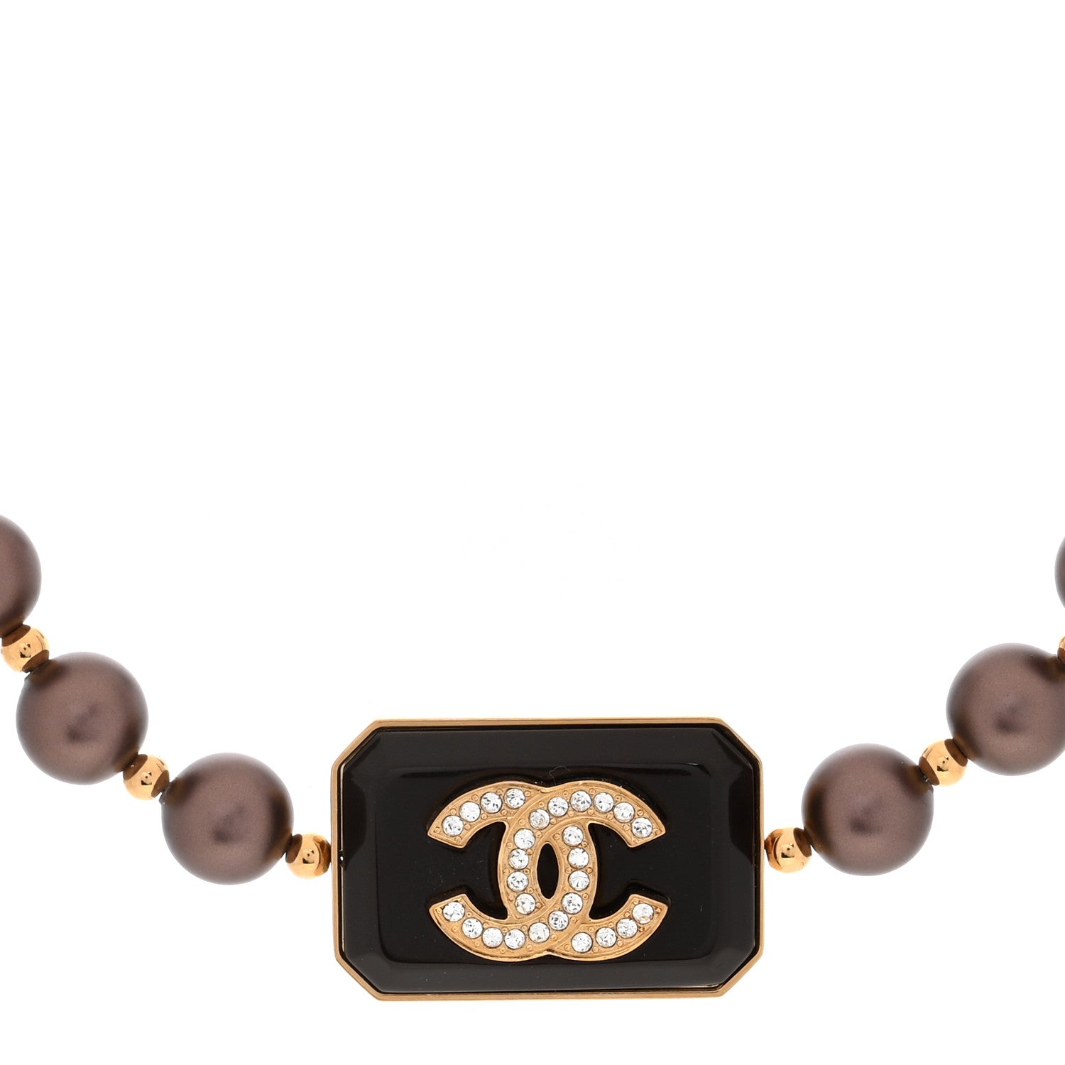 Chanel Pearl Crystal CC Choker Necklace Brown Gold 1 of 5