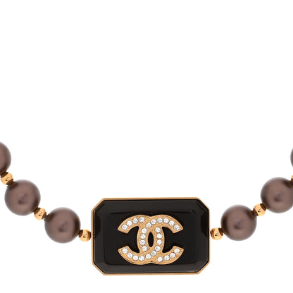 Chanel Pearl Crystal CC Choker Necklace Brown Gold 1 of 5