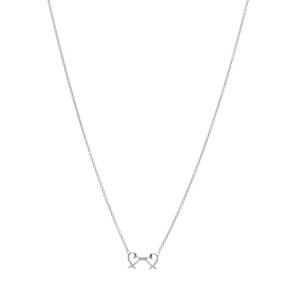 Tiffany Sterling Silver Diamond Paloma Picasso Double Loving Heart Necklace 1 of 5