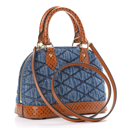 Louis Vuitton Denim Calfskin Reverse Monogram Malletage Alma BB Blue 2 of 9