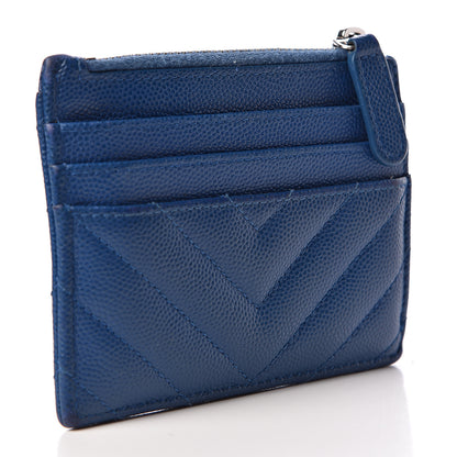 Chanel Caviar Chevron Quilted CC Zip Card Holder Blue 3 of 12