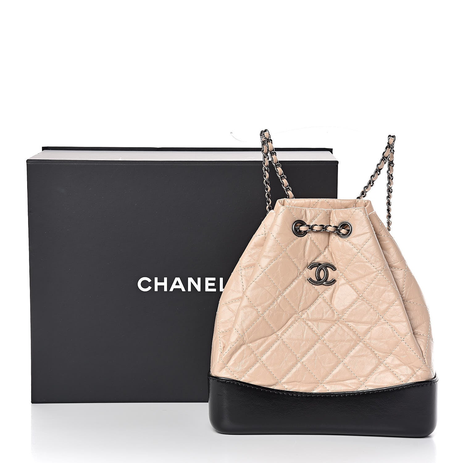 Chanel Aged Calfskin Quilted Small Gabrielle Backpack Beige Black 11 of 11
