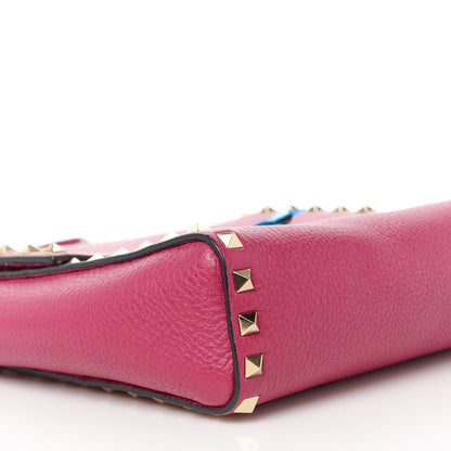 Valentino Garavani Pebbled Calfskin Rockstud Flip Lock Flap Messenger Raspberry 9 of 10