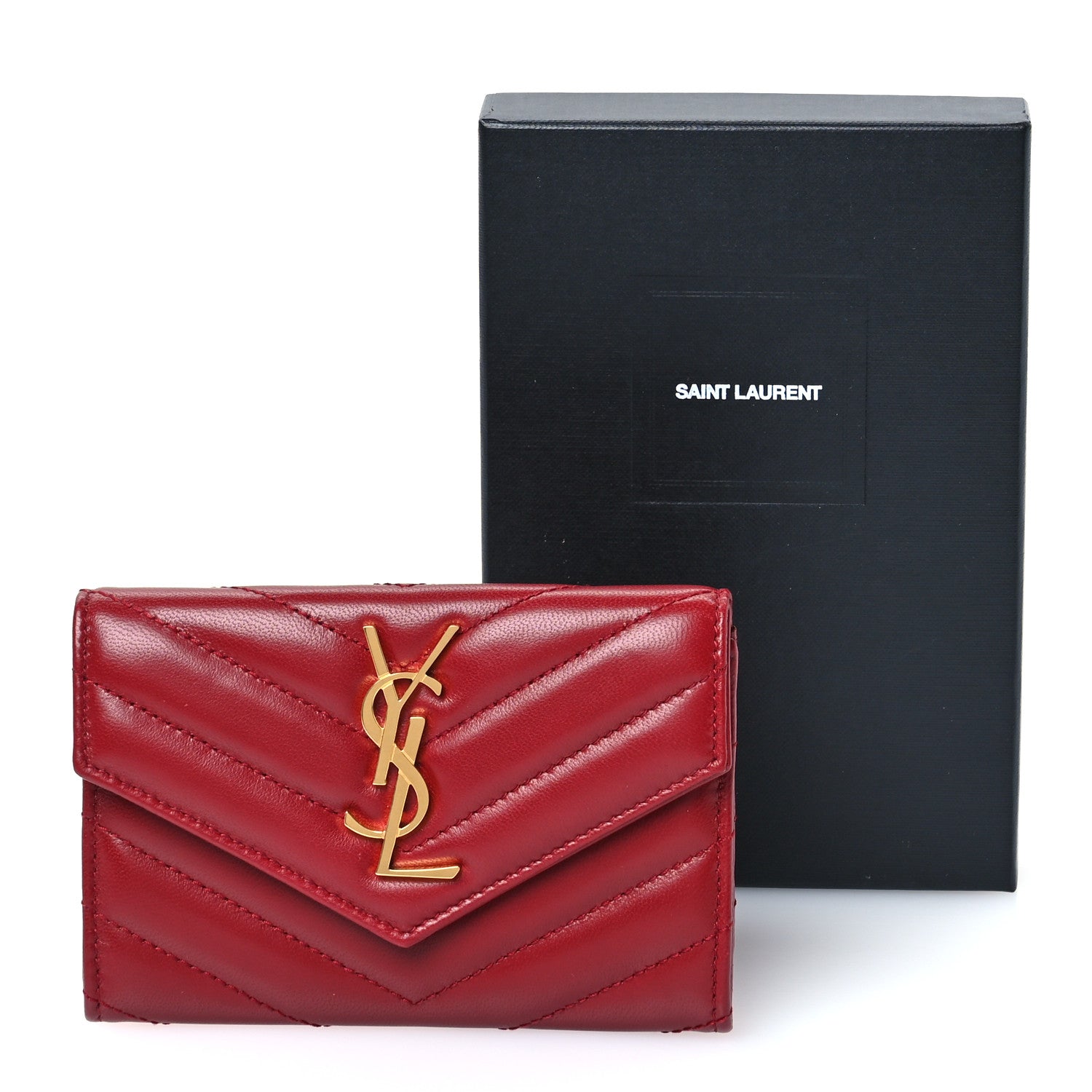 Saint Laurent Nappa Matelasse Chevron Small Monogram Envelope Wallet Opyum rEd 8 of 8