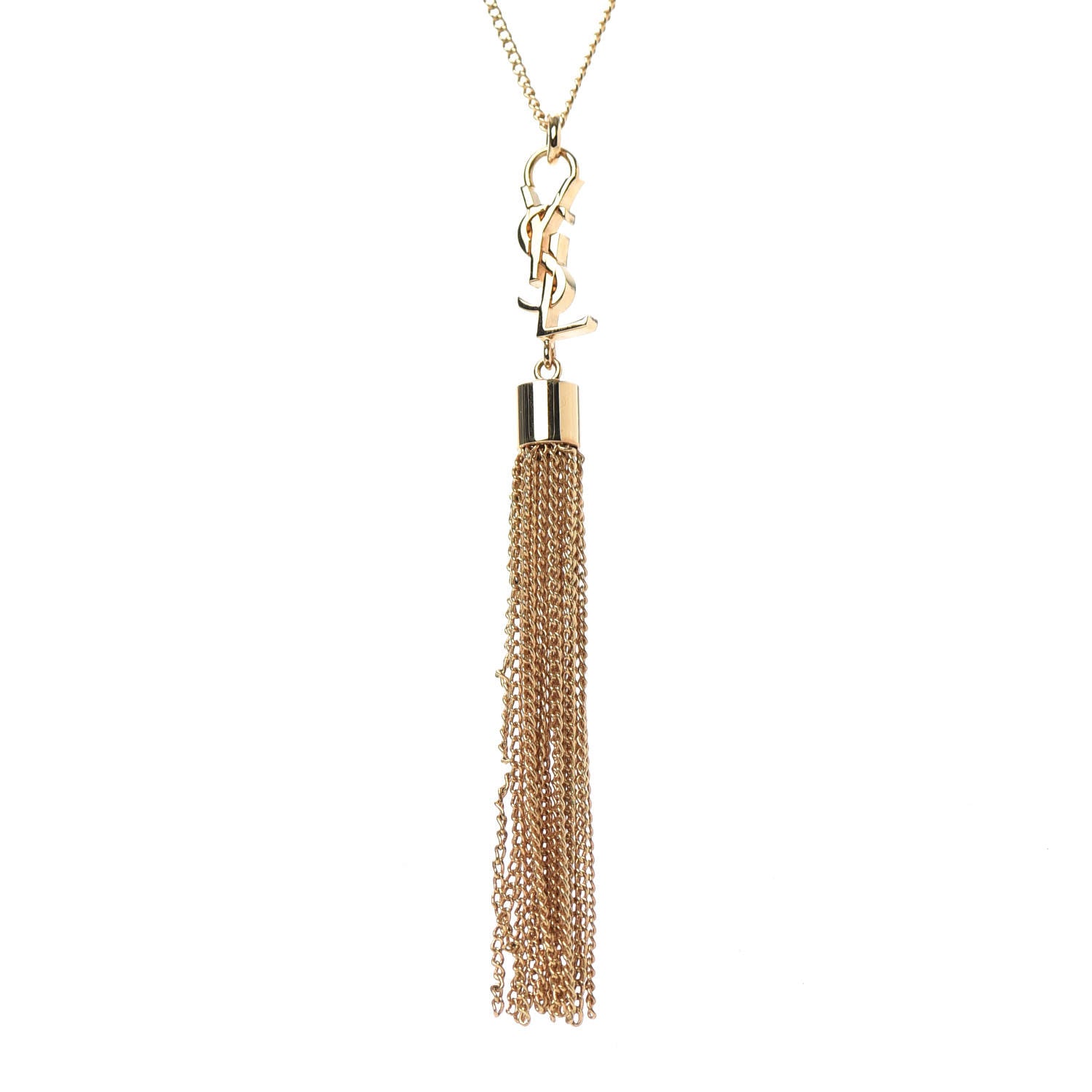 Saint Laurent Brass Monogram Tassel Necklace Gold 4 of 5