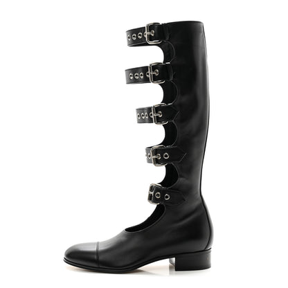 Gucci Calfskin Pin Buckle Knee High Boots 37 Black 1 of 13