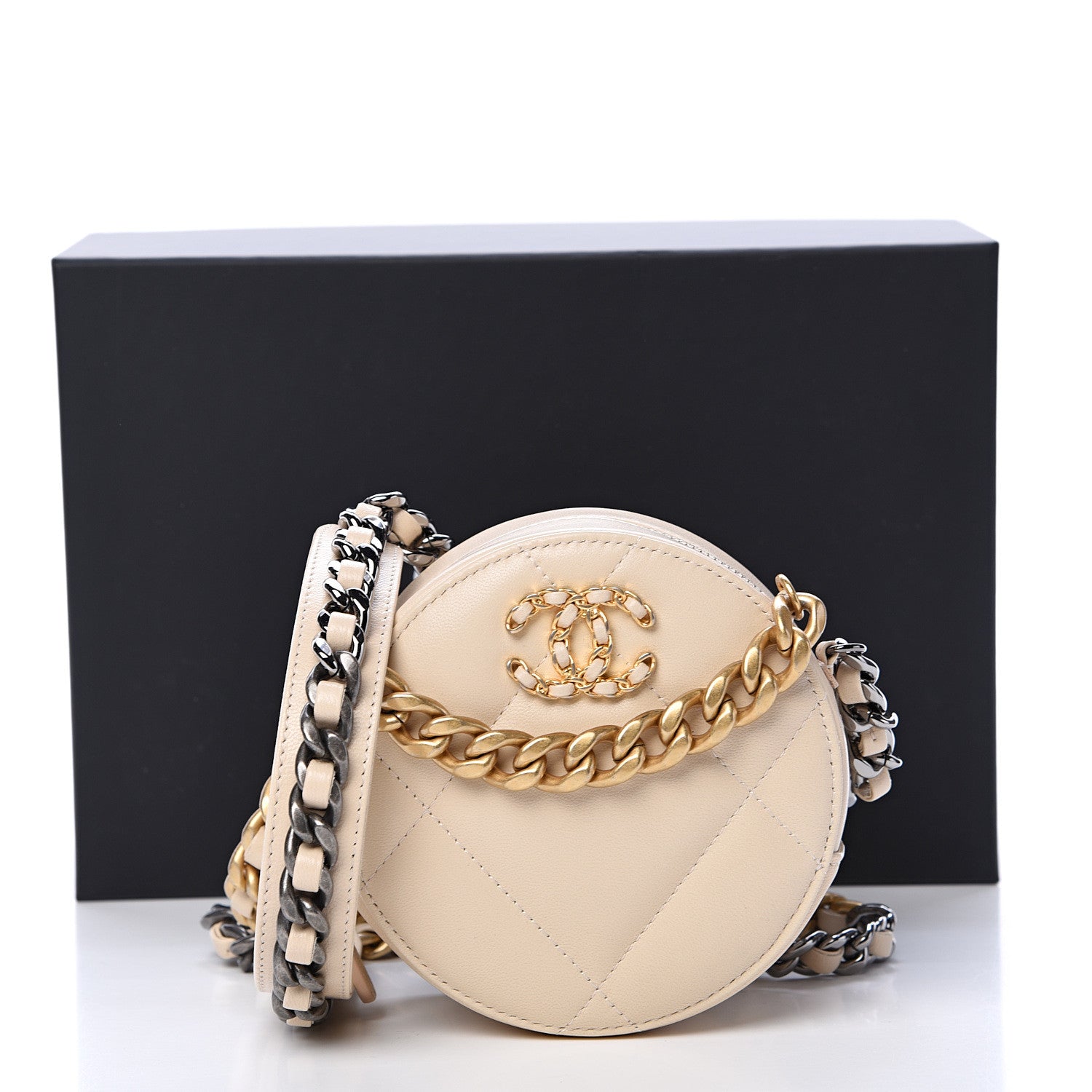 Chanel Lambskin Quilted 19 Round Clutch With Chain Beige 9 of 9