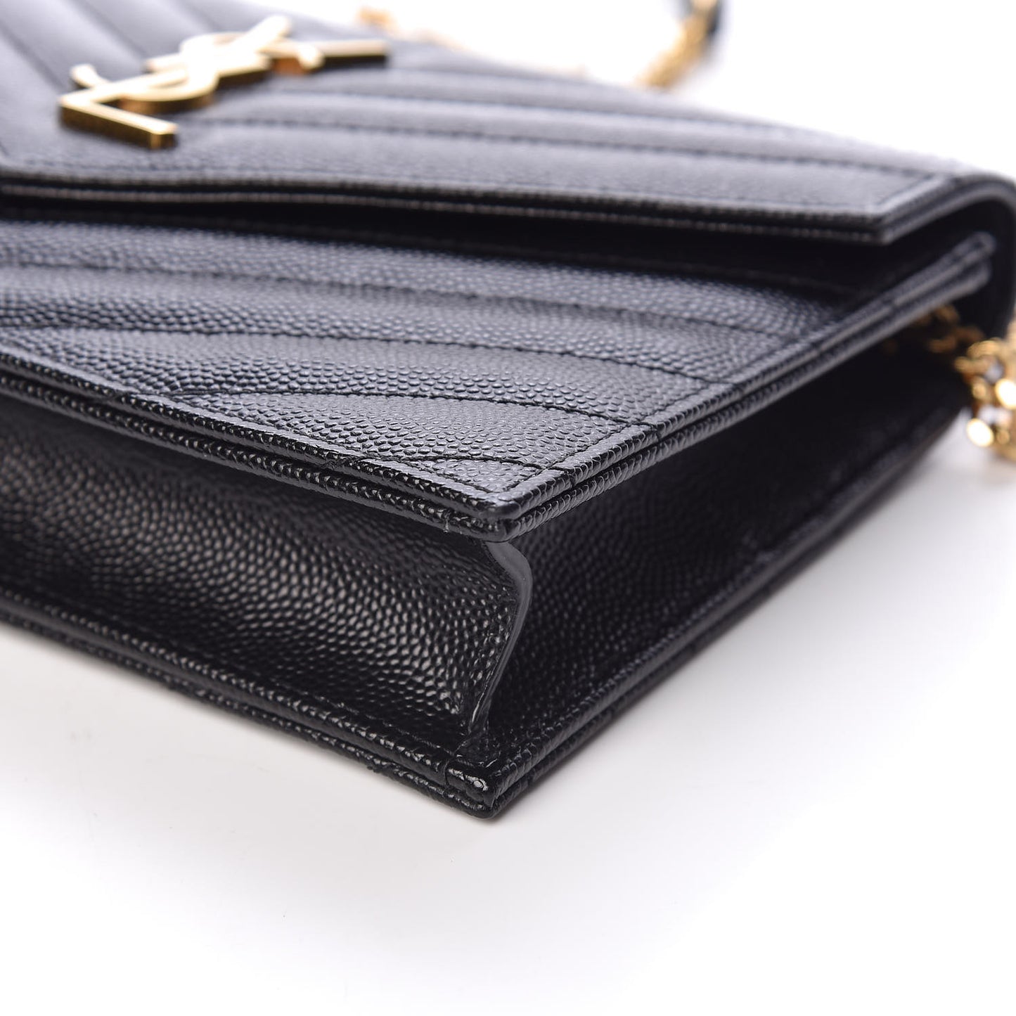 Grain De Poudre Matelasse Chevron Monogram Envelope Chain Wallet Black