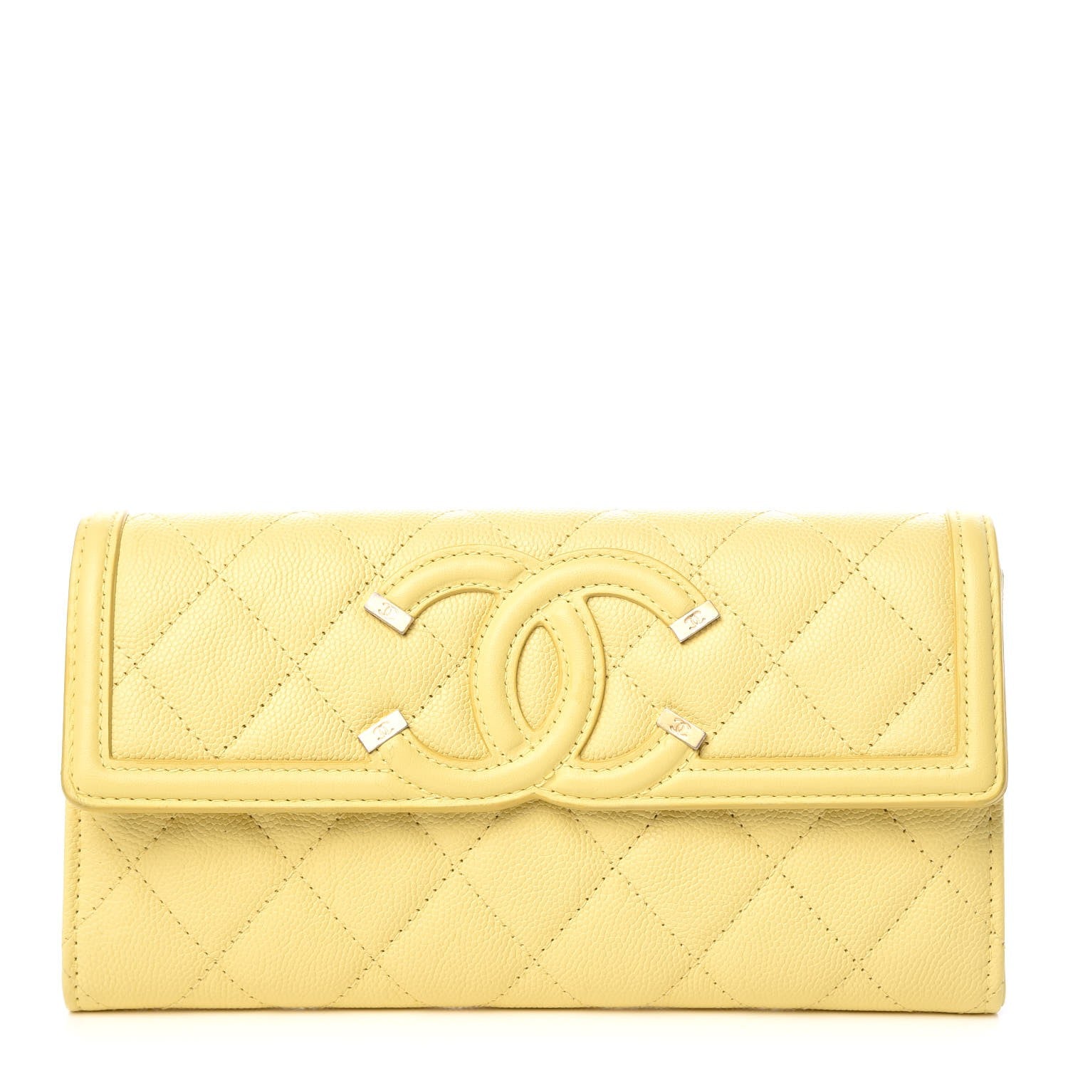 Chanel Caviar Timeless CC Large Gusset Flap Wallet Yellow 1 of 8