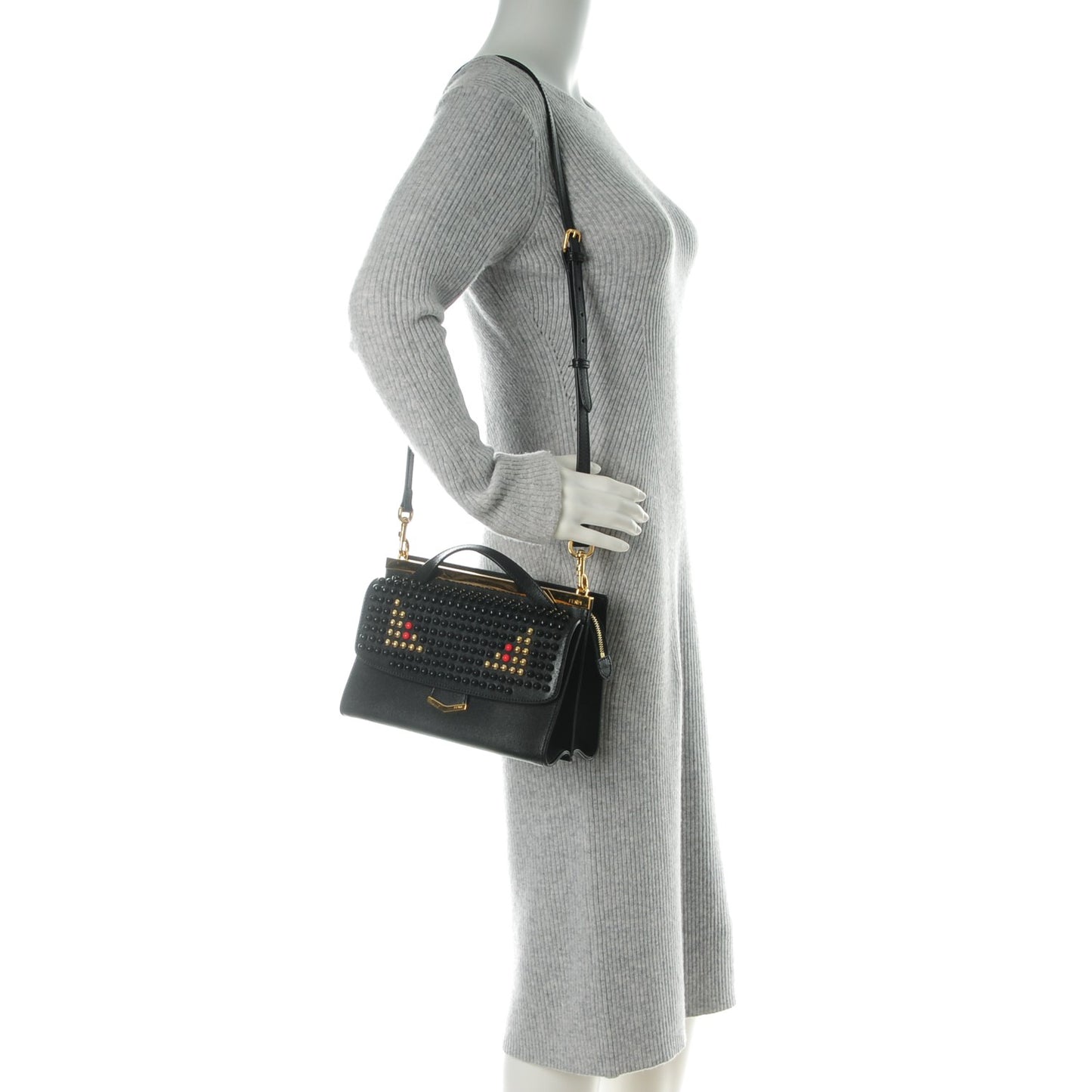 Vitello Elite Studded Monster Mini Demi Jour Shoulder Bag Black