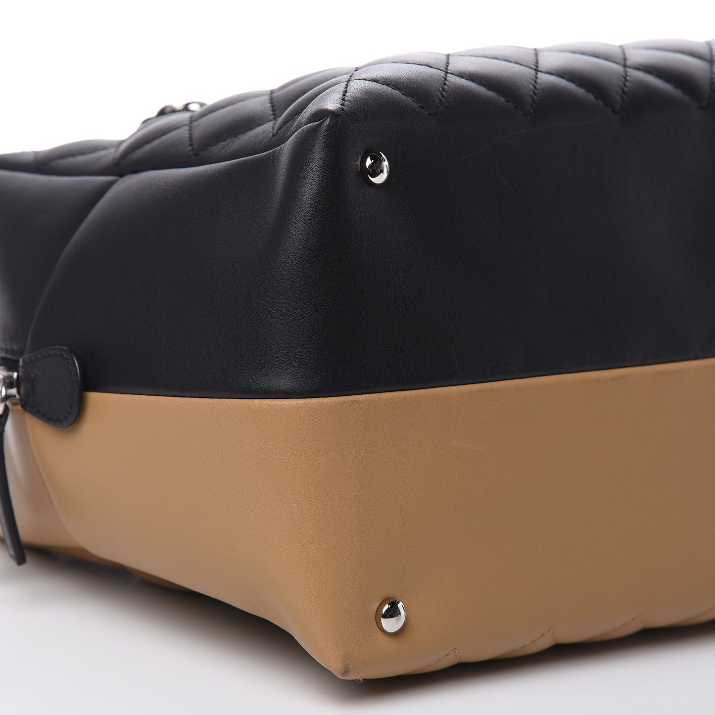 Calfskin Quilted Feather Weight Bowling Bag Black Beige