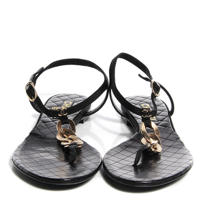 Chanel Lambskin Grosgrain CC Chain Thong Sandals 39.5 Black Gold 2 of 7