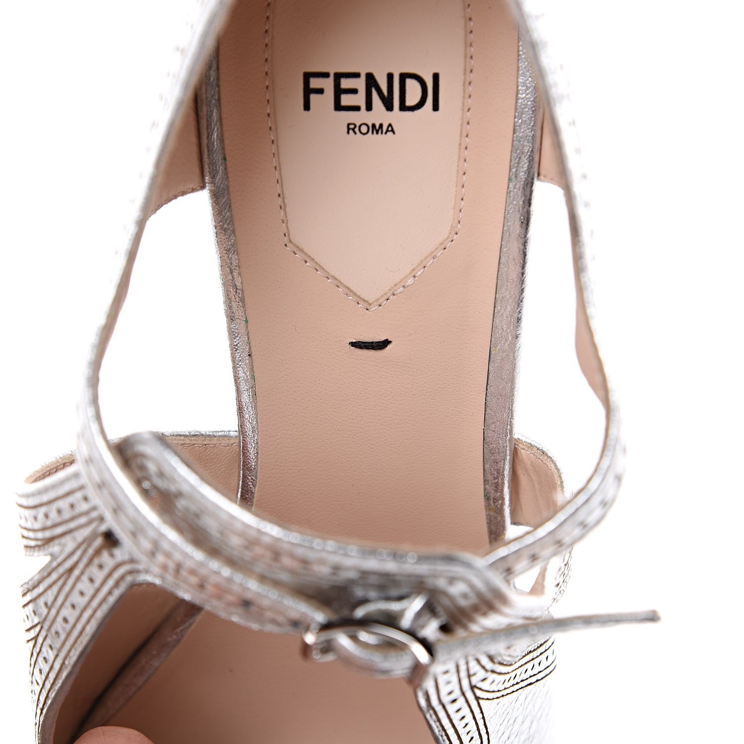 Fendi Metallic Calfskin Chameleon T-Strap Pumps 39.5 Silver 10 of 10
