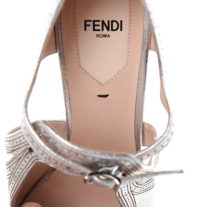 Fendi Metallic Calfskin Chameleon T-Strap Pumps 39.5 Silver 10 of 10