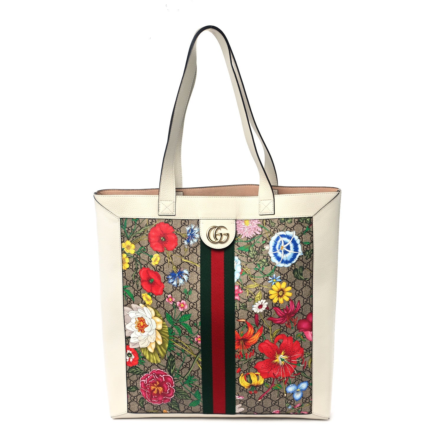 Gucci GG Supreme Monogram Flora Web Ophidia Vertical Shopping Tote White 1 of 13