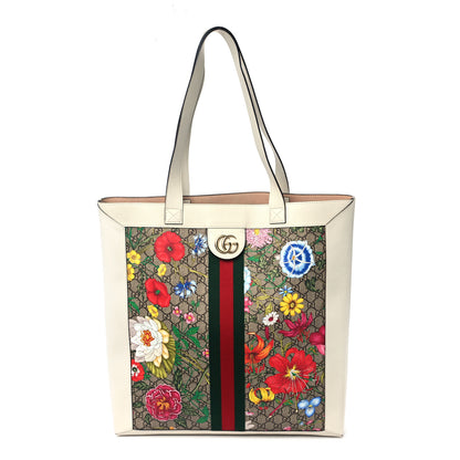 Gucci GG Supreme Monogram Flora Web Ophidia Vertical Shopping Tote White 1 of 13