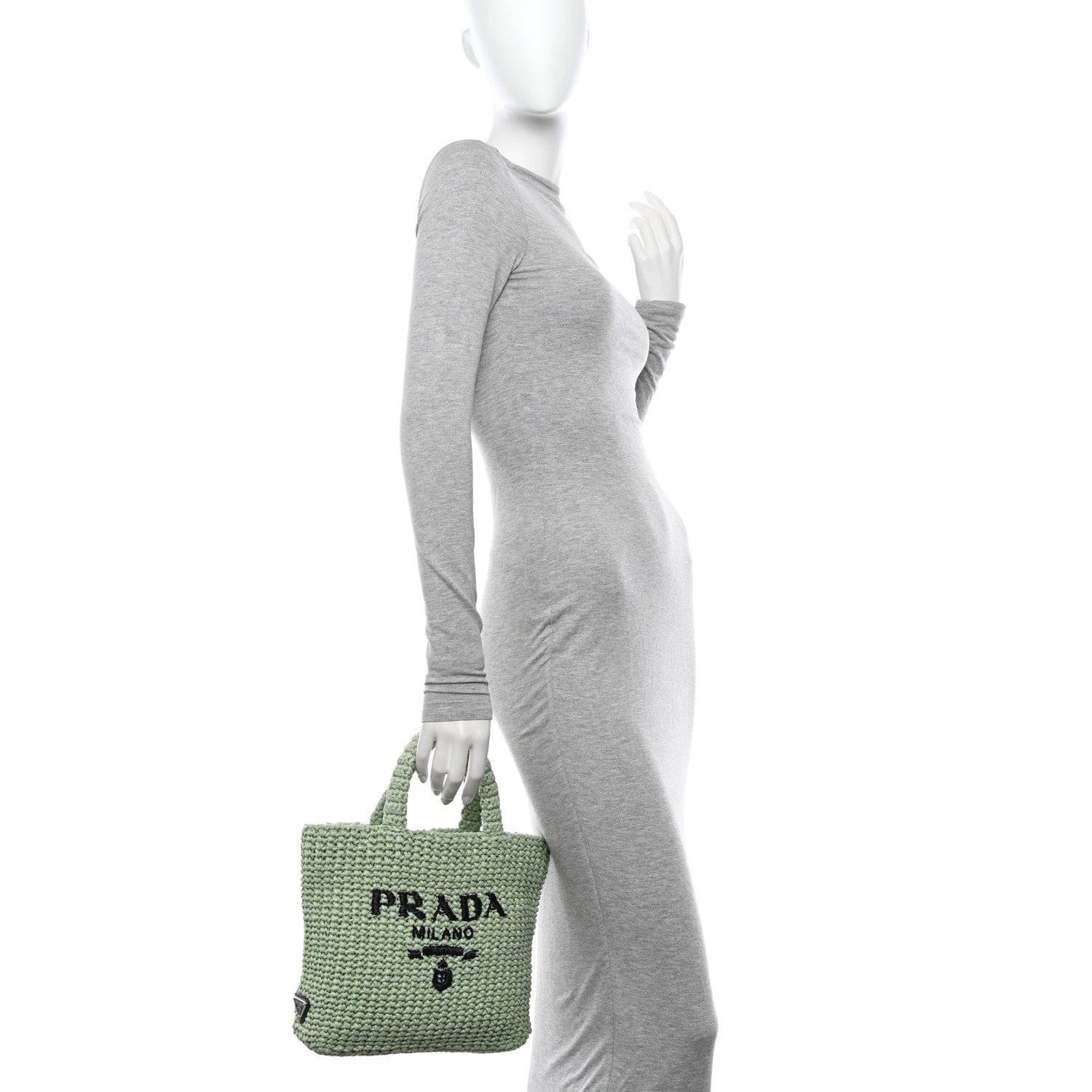 Prada Yarn Raffia Effect Crochet Small Logo Tote Acqua 2 of 10