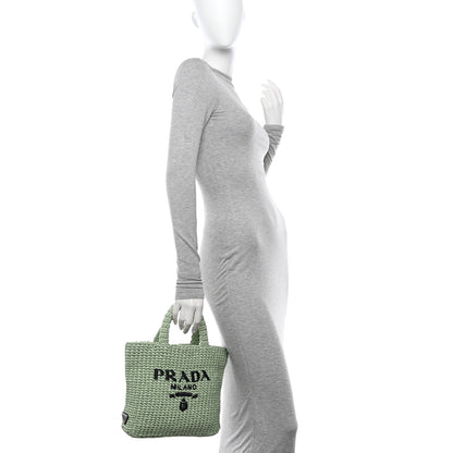 Prada Yarn Raffia Effect Crochet Small Logo Tote Acqua 2 of 10