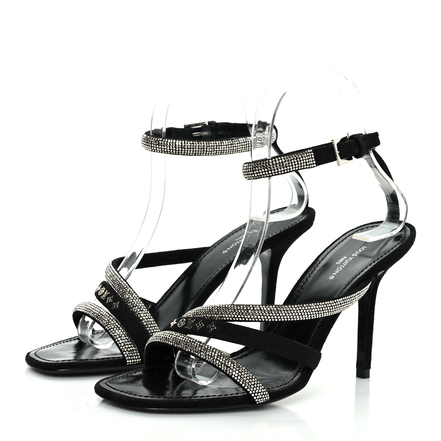 Louis Vuitton Suede Goat Rhinestone Appeal Sandals 37.5 Black 3 of 8