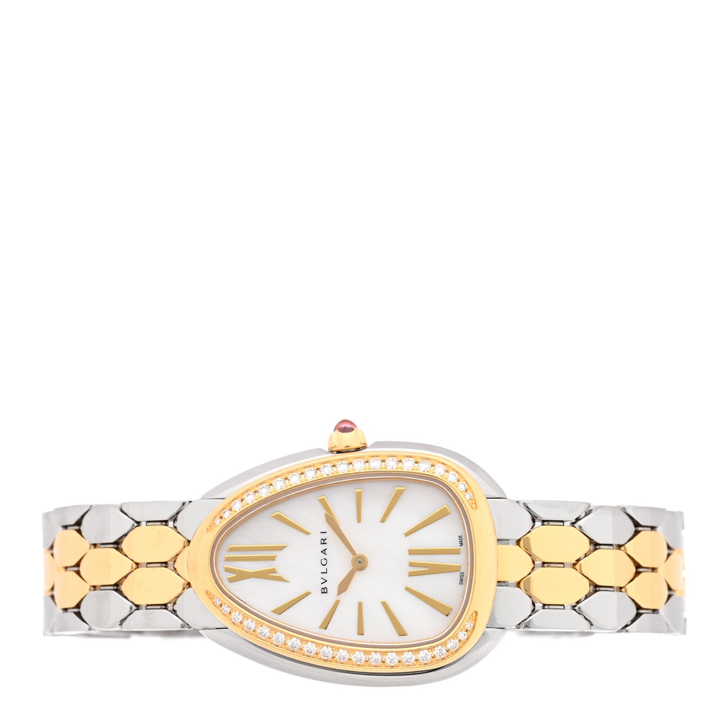 Stainless Steel 18K Yellow Gold Diamond Bezel 33mm Serpenti Seduttori Quartz Watch