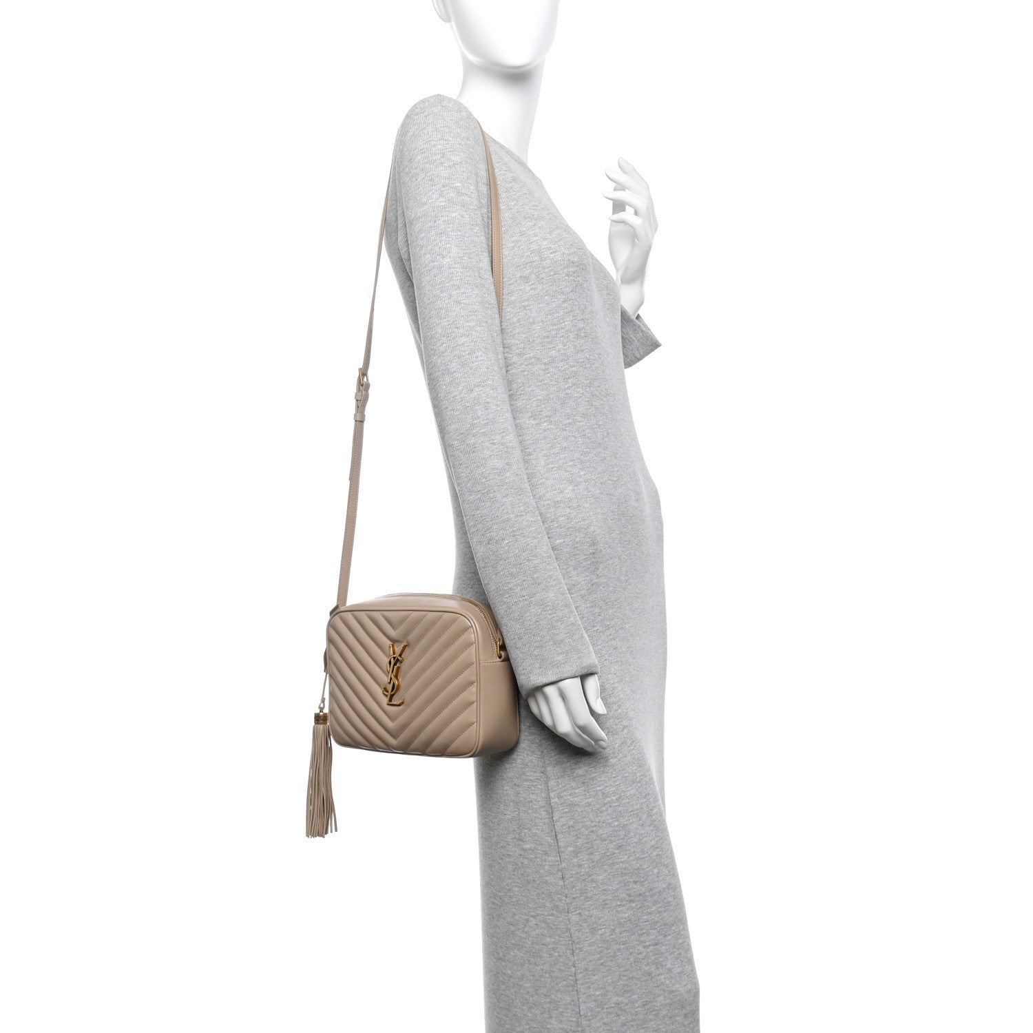 Saint Laurent Calfskin Matelasse Monogram Lou Camera Bag Dark Beige 2 of 14