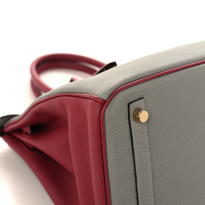 Hermes Togo Birkin 30 Gris Mouette Rouge Grenat 9 of 13