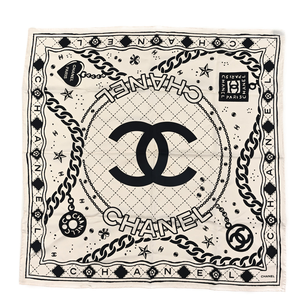 Silk CC Square Scarf White Black