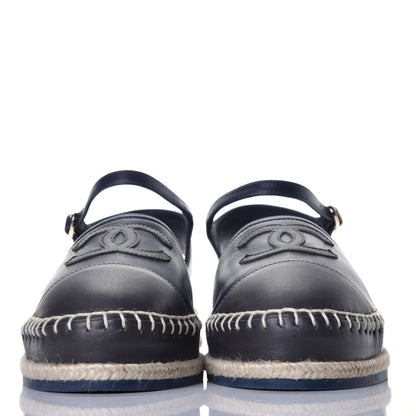 Chanel Lambskin Cap Toe CC Espadrille Sandals 38 Navy 2 of 8