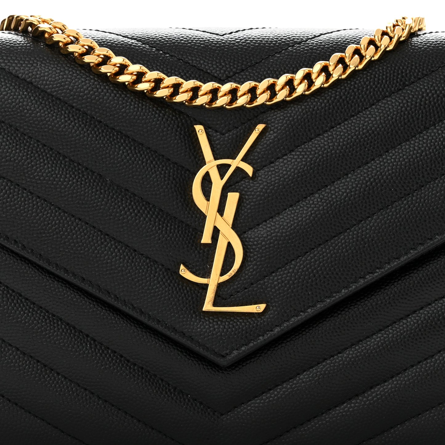 Grain De Poudre Matelasse Chevron Monogram Chain Wallet Black