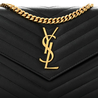 Saint Laurent Grain De Poudre Matelasse Chevron Monogram Chain Wallet Black 7 of 10