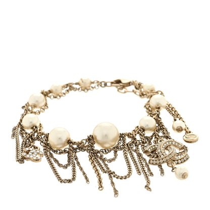 Chanel Pearl Crystal CC Dangle Bracelet Gold 1 of 3