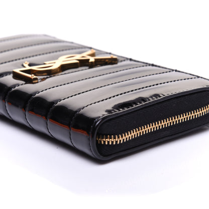 Saint Laurent Patent Calfskin Matelasse Monogram Vicky Zip Around Wallet Black 5 of 9