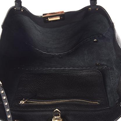 Valentino Garavani Alce Printed Calfskin Medium Rockstud Tote Black 6 of 10