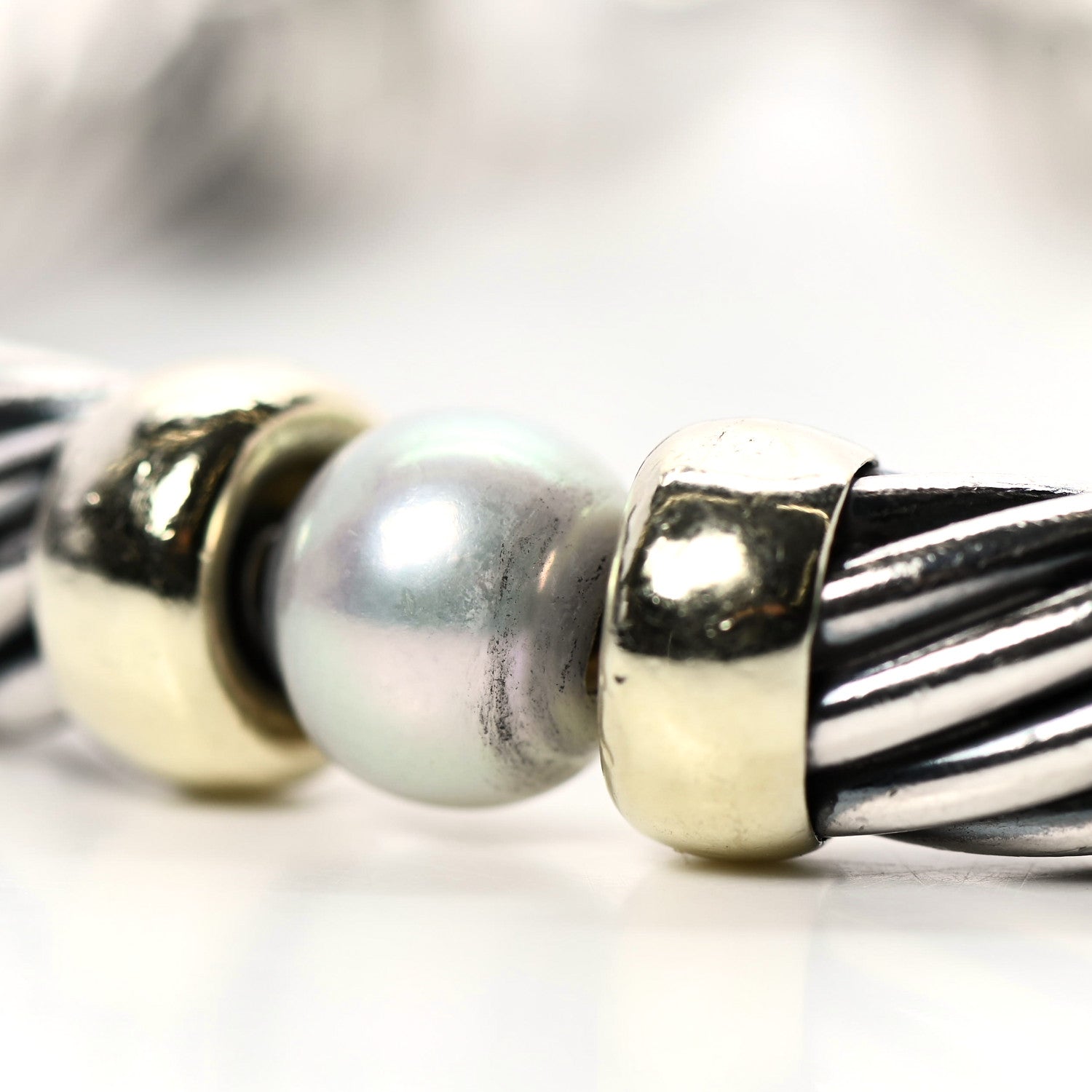 David Yurman Sterling Silver 14K Yellow Gold Pearl 7mm Hampton Bracelet 7 of 7
