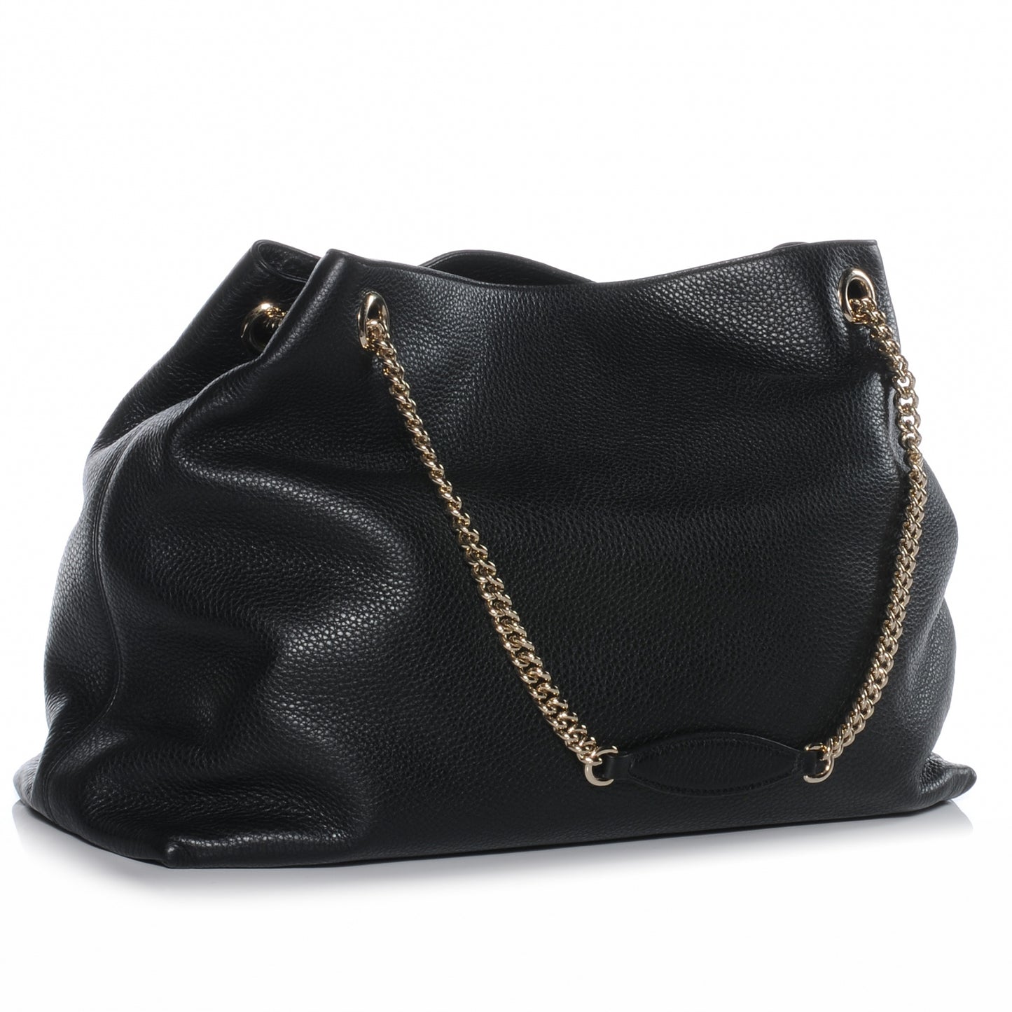 Pebbled Calfskin Large Soho Chain Shoulder Bag Black
