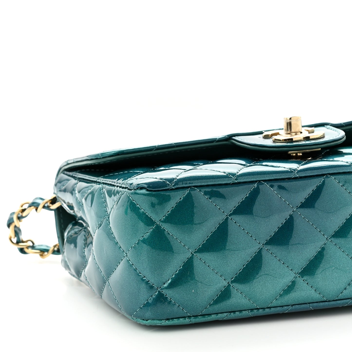 Shaded Patent Calfskin Quilted Mini Rectangular Flap Green Blue