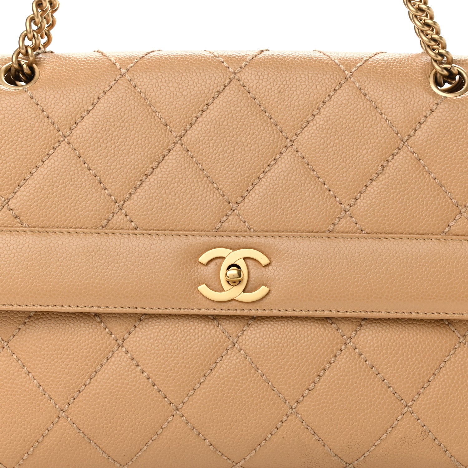 Chanel Caviar Quilted Wild Stitch Medium Single Flap Beige 9 of 12