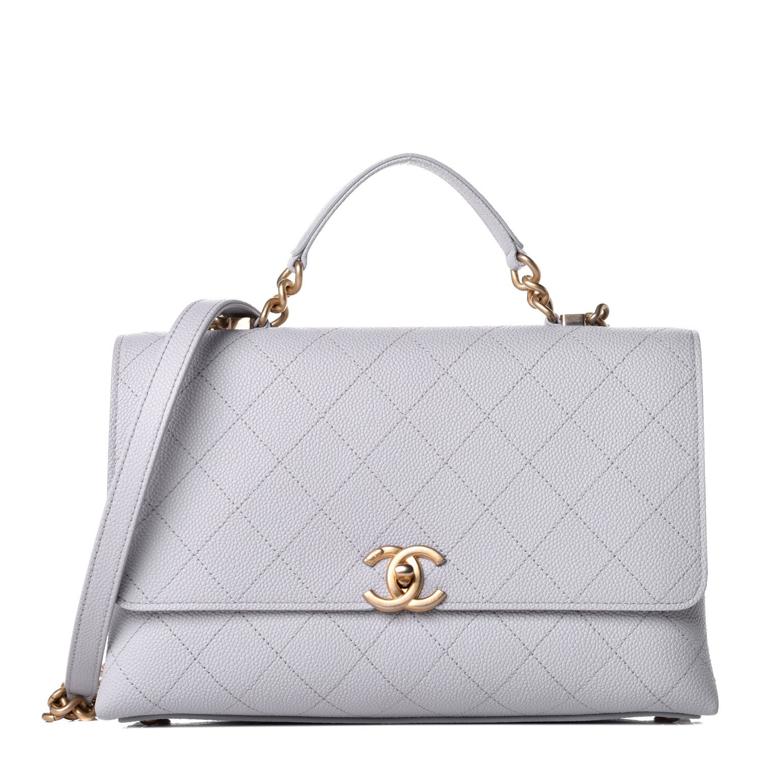 Chanel Caviar Diamond Stitched Top Handle Flap Grey 1 of 10
