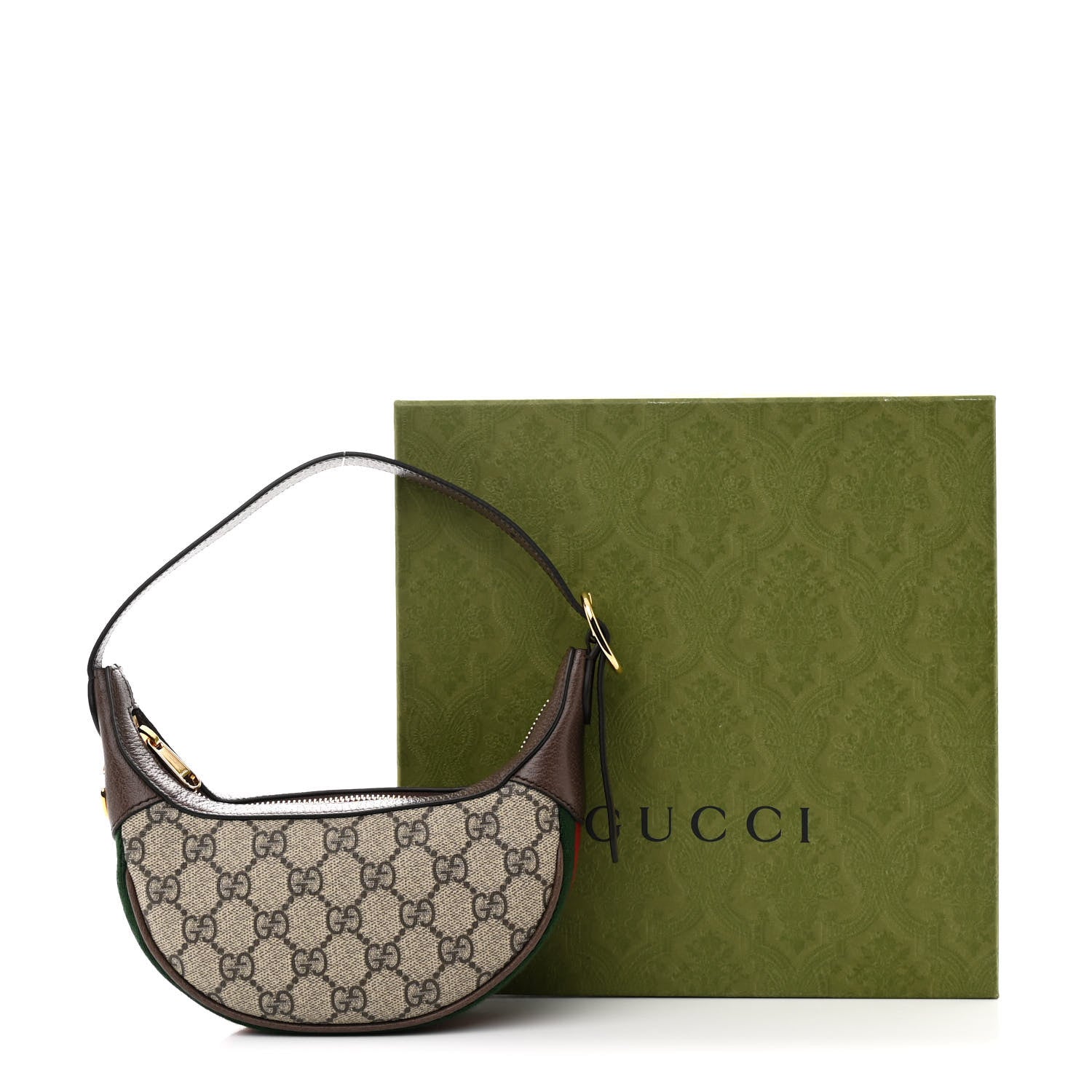 Gucci GG Supreme Monogram Textured Calfskin Web Mini Ophidia Half Moon Hobo Beige Ebony New Acero 11 of 11