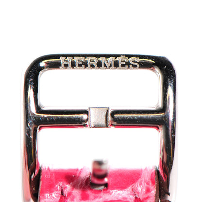 Hermes Stainless Steel Alligator Diamond Mother of Pearl 21mm Heure H Hour Quartz Watch Framboise 13 of 16